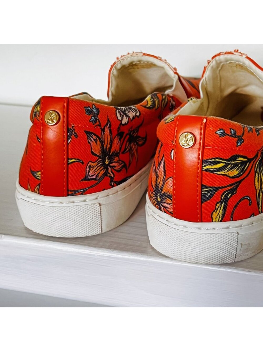 Sam Edelman Pixie Orange Floral Slip-On Sneakers Spring Summer Boho Chic Sz 8.5 - Picture 6 of 8